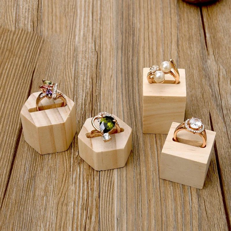 

4 Pcs Log Square and Hexagon Pair Ring Display Racks, Couple Ring Holders, Ring Brackets, Jewelry Silver Storage Racks
