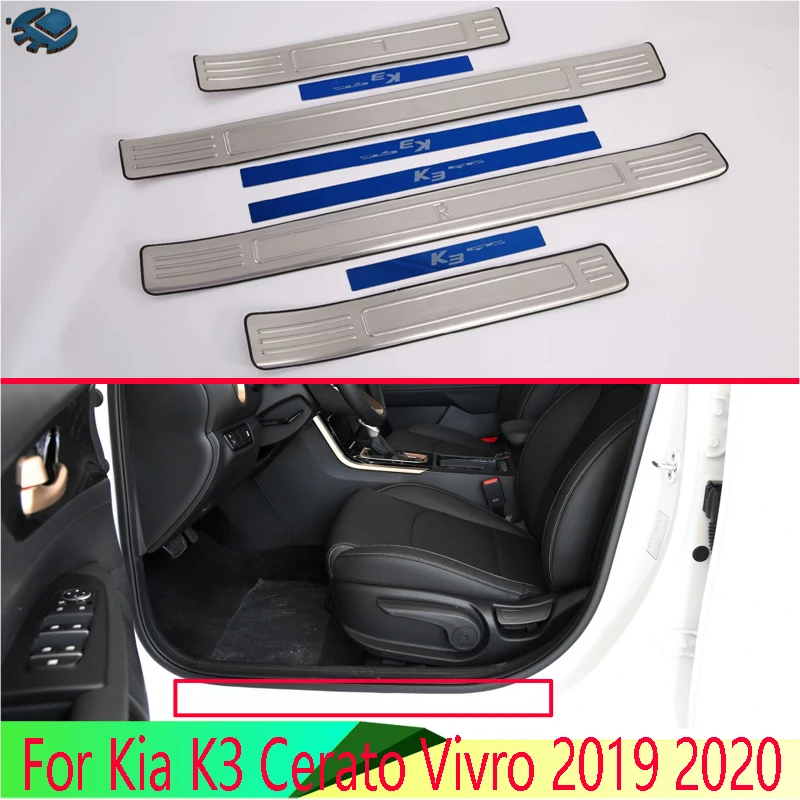 

For Kia K3 Cerato Vivro 2019 2020 Car Accessories Stainless Steel Inner Ouside Door Sill Panel Scuff Plate Kick Step Trim Cover