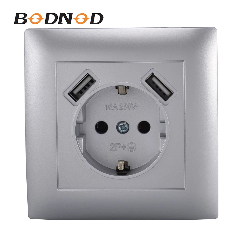 USB Wall одно гнездо заземления с двойным usb портом 5V 2A Enchufes Para Серебряный приз Electrique