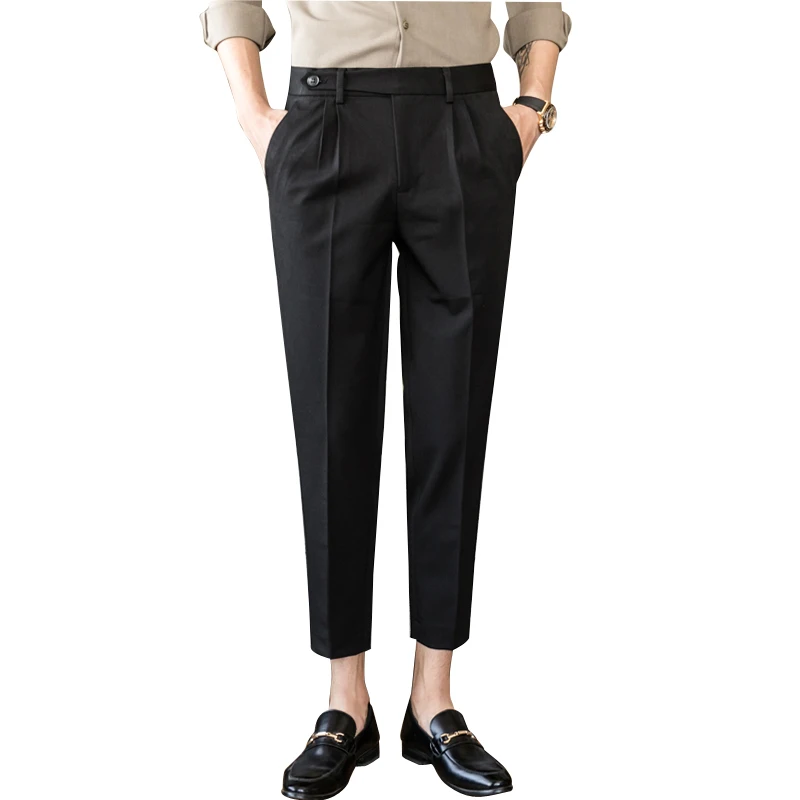 

British Style Slim Business Dress Pants Solid Color Streetwear Casual Formal Office Social Suit Pants 2020 Summer Costume Homme