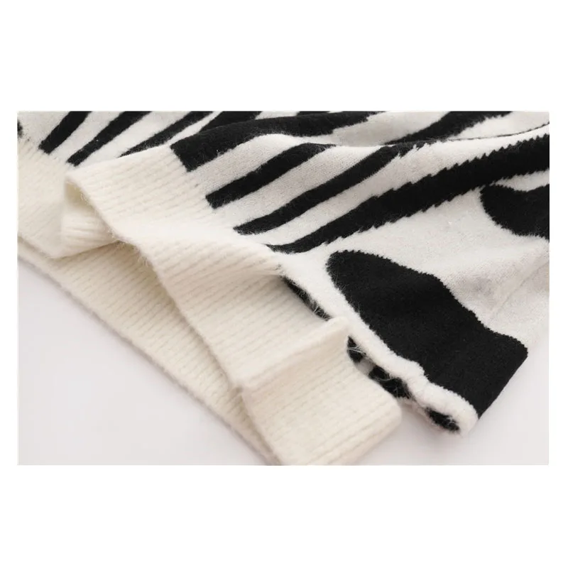 Женский вязаный свитер с принтом зебры винтажный Повседневный пуловер длинным