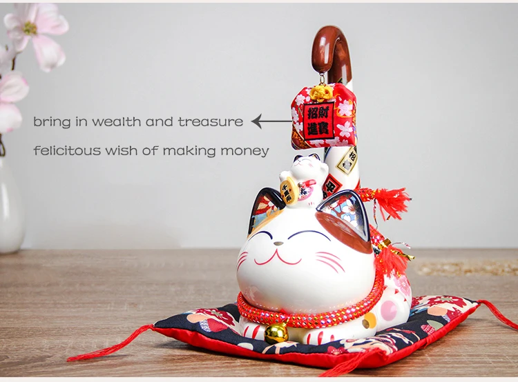 9 дюймов керамика Maneki Neko орнамент Lucky Cat Копилка японский длинный хвост Фортуна кошка фэн шуй украшения свадебный подарок