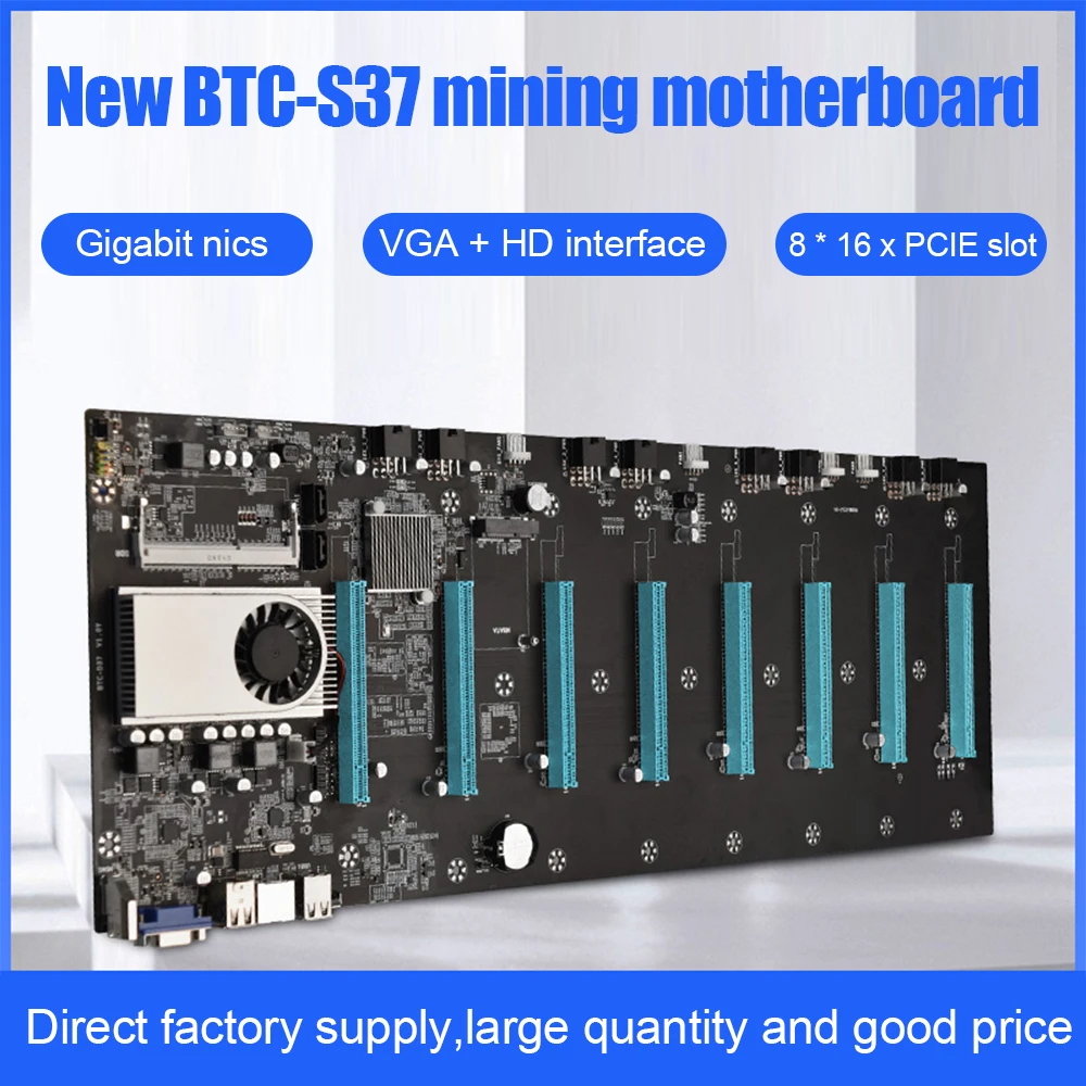 

BTC D37 T37 S37 Mining Motherboard for 8 GPU Graphics Card with 8GB DDR3 128GB mSATA SSD 8 Pin Power Cable ETH Bitcoin Miner