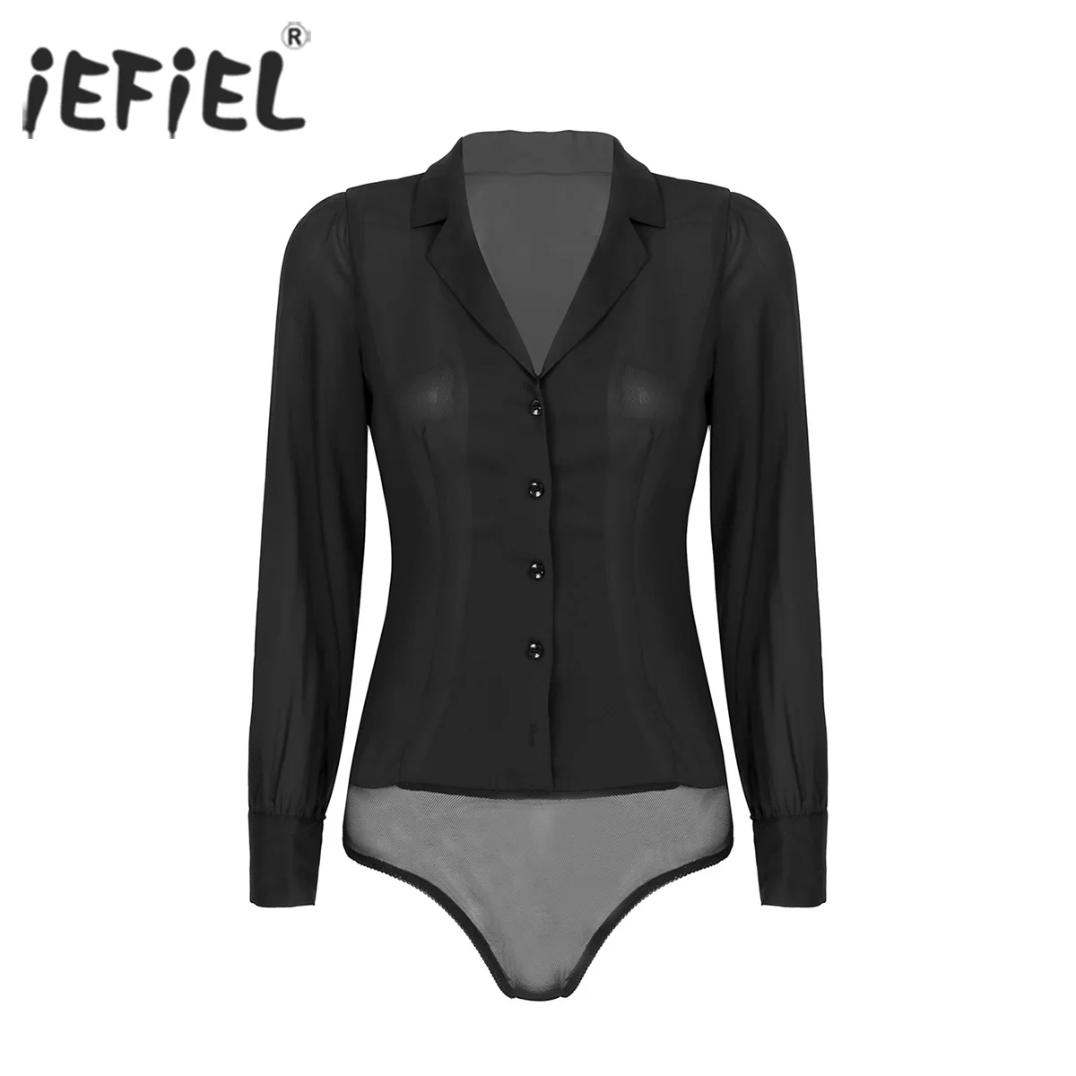 

Womens Casual Office Summer Autumn Bodysuits Turn-Down Collar Long Sleeve Button Down Shirt Bodysuit Work Blouse Top