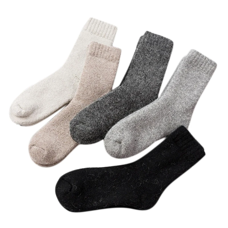 

5 Pairs Mens Winter Super Thicken Faux Wool Crew Socks Simple Solid Color Cold Weather Thermal Warm Casual Mid Tube Hosiery