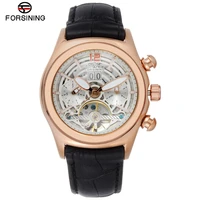 forsining convex glass stylish tourbillion 3d designer genuine leather strap mens watches top brand luxury automatic watch clock