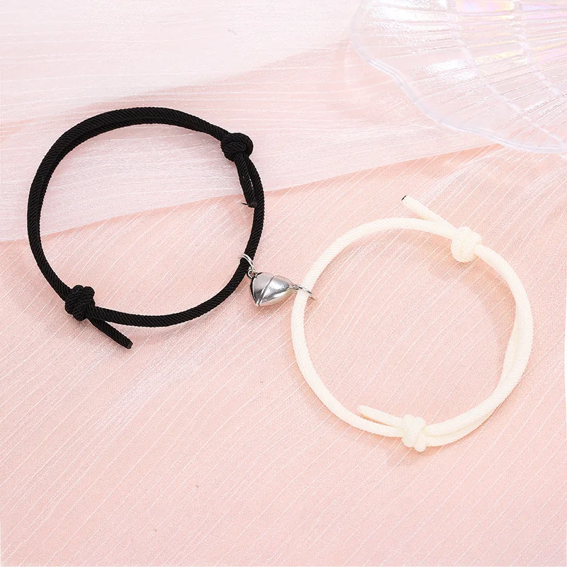 

2pcs Magnetic Bracelet Stainless Steel Heart Pendant Charm Couple Bracelets for Lover Friend Men Women Braid Rope Bracelets