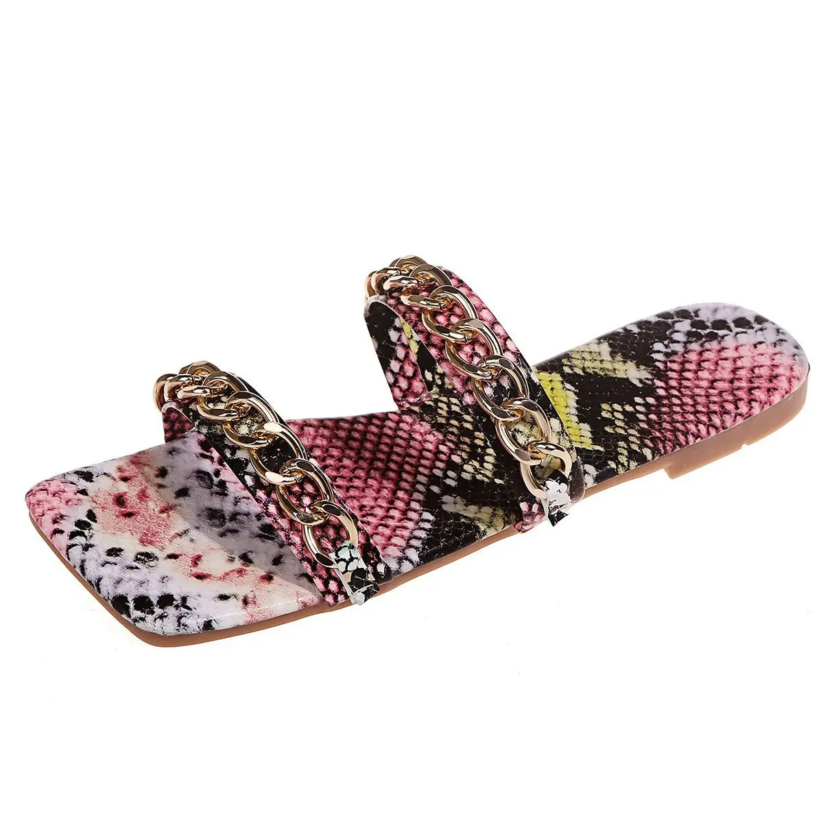 

Slippers Women Summer Flat Shoes Female Slides Big Size Low Pantofle Rivet Soft 2021 Beach Rubber Fretwork PU Fabric Hoof Heels