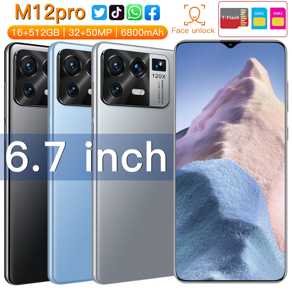 

Xiao M12 Pro 6.7“ Smartphones Global Version 16G+512G Face Recognition 32+50MP Camera Android 11 6800mAh Qualcomm888 Cellphone
