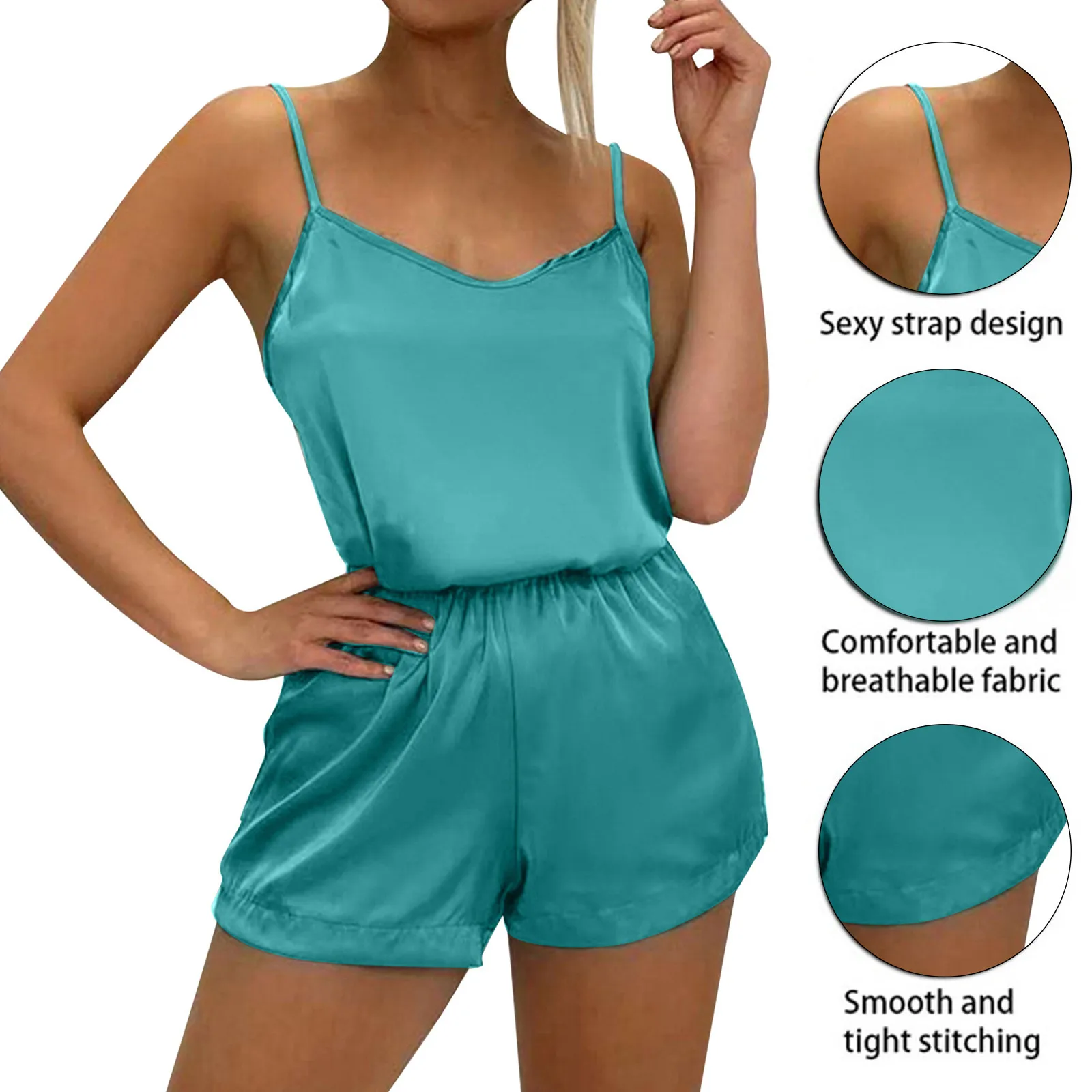 

Summer Two Pieces Homewear Women's Sexy-Lingerie Sleepwear Satin Silk Babydoll Lace Up Sling Nightwear Pajamas Sets Underwear