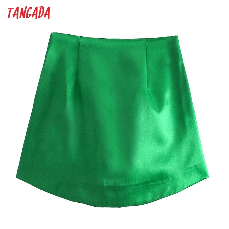 

Tangada 2021 Women Green Skirts Faldas Mujer Zipper French Style Female Mini Skirt AB15