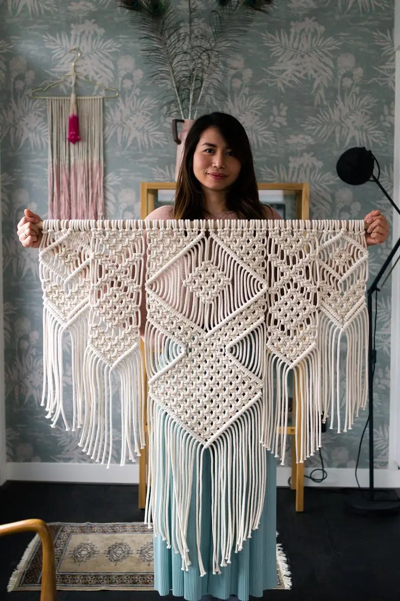 Настенный подвесной гобелен макраме 100x110 см хлопковый богемный Крафт ручной