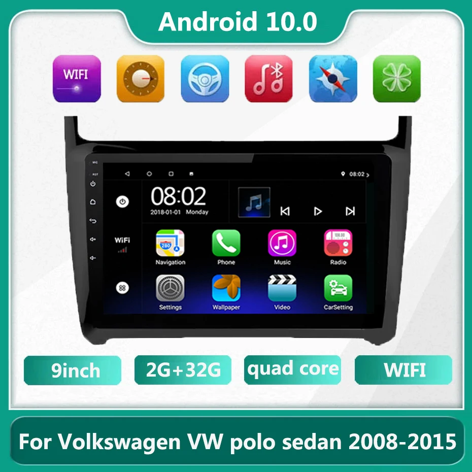 

9-дюймовый Автомобильный мультимедийный радиоприемник для VW POLO Sedan 2008-2015, Android 10,0, головное устройство, GPS, Wi-Fi, стерео навигация 2DIN