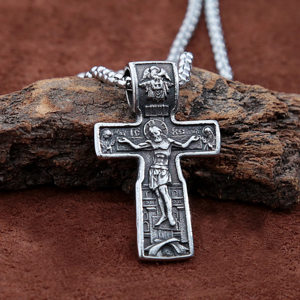 

Satinless Steel Crucifix Cross Pendant Punk Gothic Style Jesus Christ Cross Pendant Necklaces for Men Women Christian Jewelry