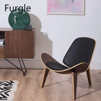 furgle mid century lounge chair replica shell chair modern tripod plywood lounge chair 3 wood colors with black leather chairs