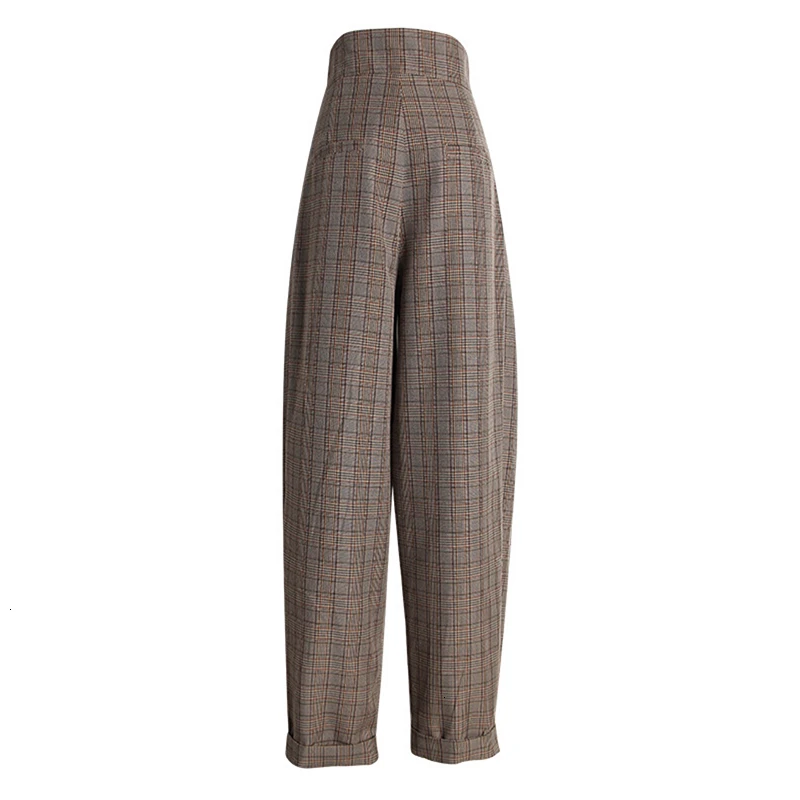 Женские клетчатые брюки TWOTWINSTYLE осенние шаровары с высокой талией длиной до