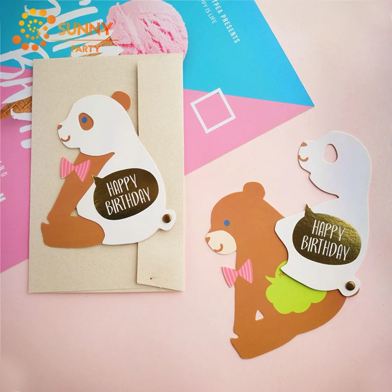 Cartoon 3D Animal Birthday Card Rotatable Stereoscopic Cards Child Greeting Envelope Message Festival Kids Gift | Дом и сад
