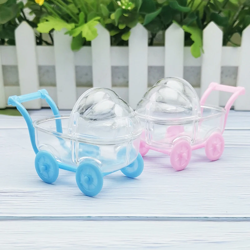 6 unids/set creativo plástico Mini cochecito de bebé Moisés cajas del caramelo transparente claro caja de regalo de la ducha de bebé decoración fiesta de cumpleaños