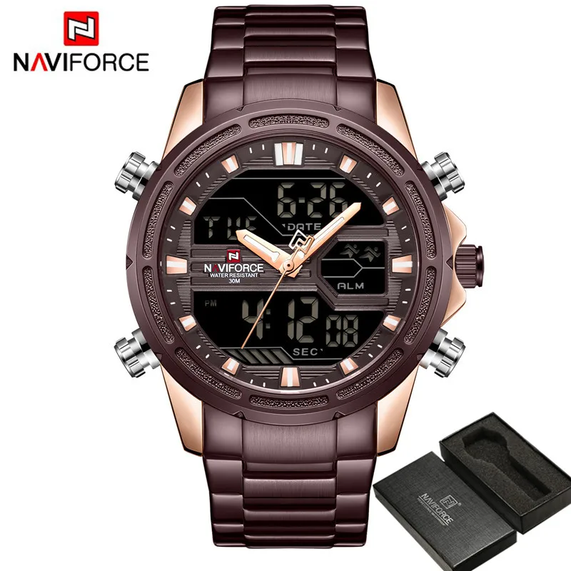 NA913803 with box Бренд класса люкс, мужские часы NAVIFORCE, военные, водонепроницаемые, светодиодный, цифровые, спортивные, мужские часы, мужские наручные часы, relogio masculino 9138 - Цвет: NA913803 with box