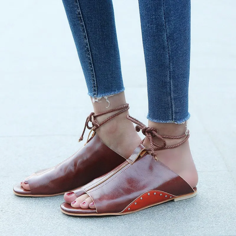 

Босоножки женские на плоской подошве, римские сандалии с ремешком на щиколотке, гладиаторы, Размеры 35-43, лето 2018