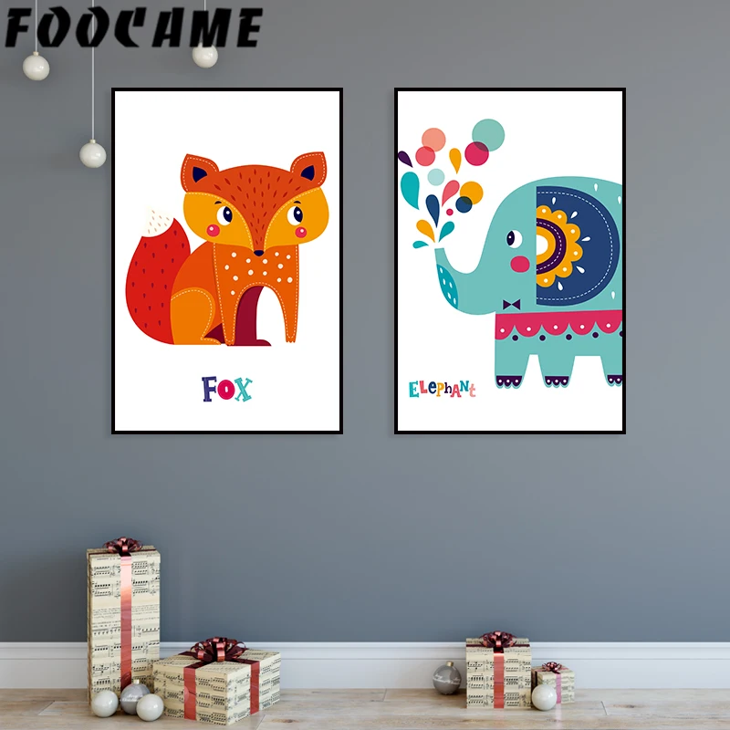 Лиса слон мультфильм животное Скандинавское украшение для детской комнаты