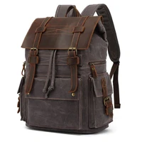 fashion mens backpack vintage waxed canvas backpack leather school bag men travel bag large capacity travel laptop backpack bag
