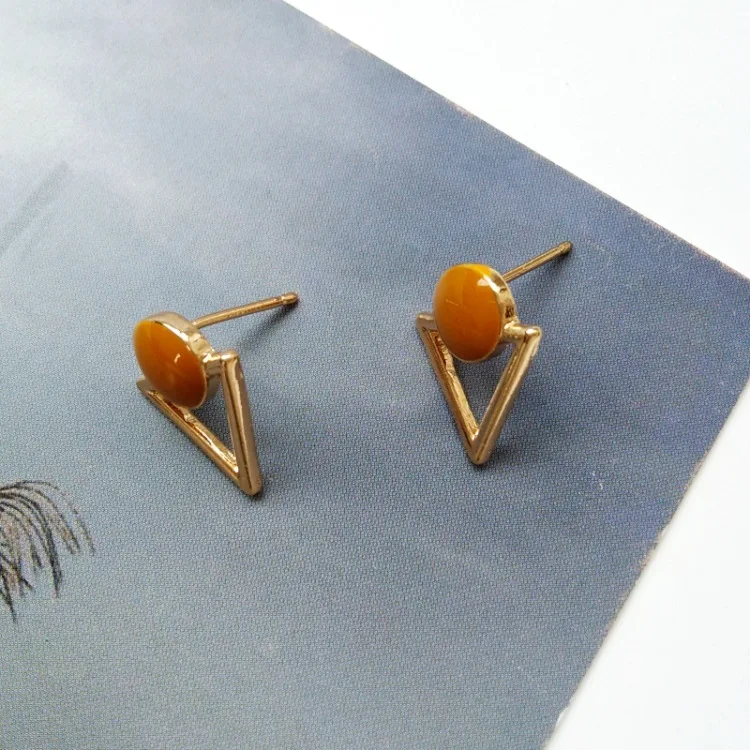 Stud Earrings Khaki Винтажные хаки треугольник клипса серьги мульти простые геометрические без необходимости прокола серьги - Окраска металла: Stud Earrings Khaki