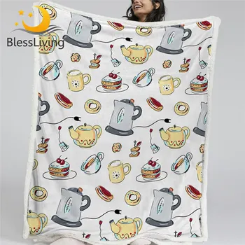BlessLiving Tea Party Soft Fluffy Blanket Afternoon Tea Plush Blanket for Girls Lovely Bed Blanket Sweet Cake Custom Blanket 1