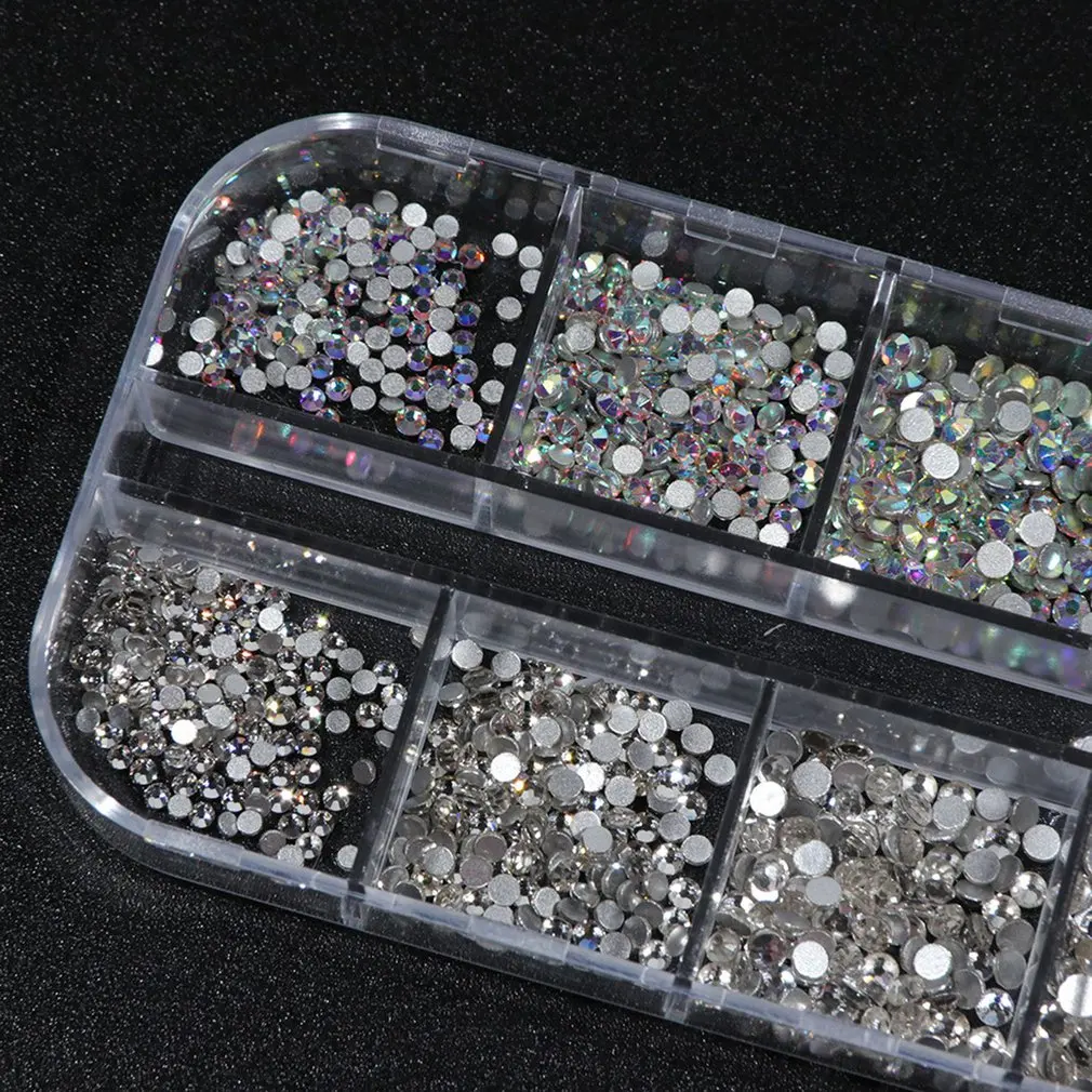 12 сетки Box Блестящий Кристалл AB ногтей Стразы с плоской задней частью ювелирные