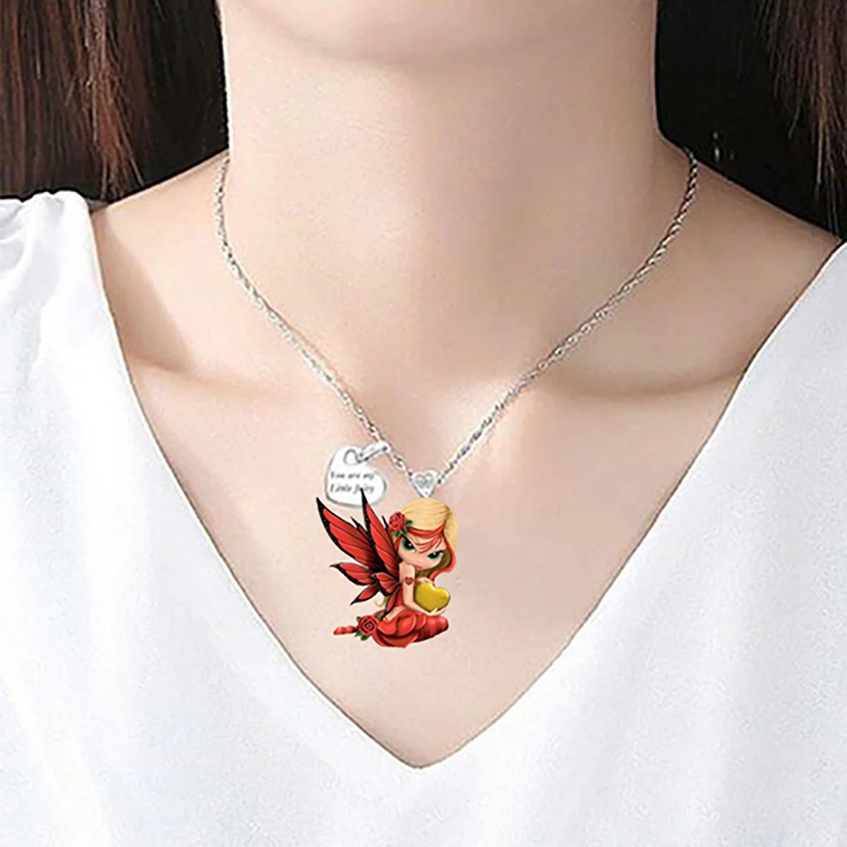 

Qilimigu Green Fairy Wolf Cub Necklace Fashion Butterfly Fairy Necklace Lovely Princess Necklace