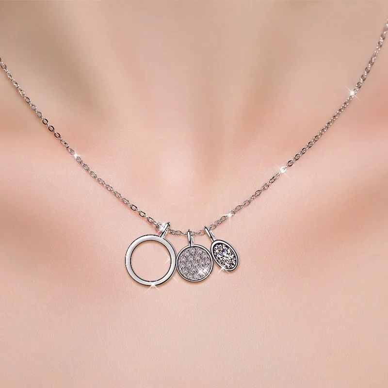 

OMHXZJ Wholesale Personality Fashion OL Woman Girl Party Gift White Round AAA Zircon 925 Sterling Silver Pendant Necklace NC61