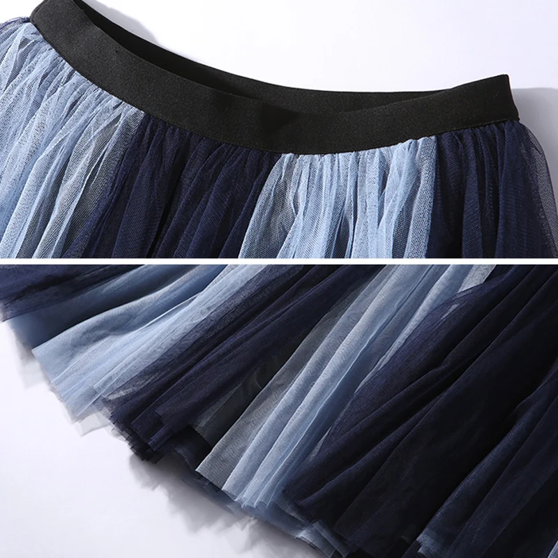 

Spring Woman Garment Skirt Suit Elegant Female Striped Two-pieces Sets OL Suit Top + A-line Mesh Skirt Sets for Woman