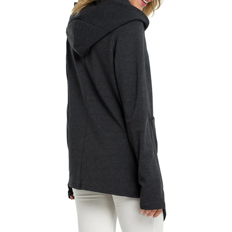 

Women Plus Size S-3XL Irregular Solid Zipper Long Sleeve Hooded Sweatshirt Ladies Casual Loose Pocket Sportswear Hoodies SJ3878M
