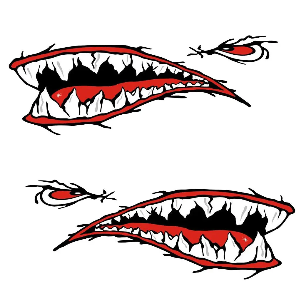 Set of 2 Pieces Cool Sharp Shark Teeth Vinyl Decals for Fishing Boat Kayak Canoe | Автомобили и мотоциклы