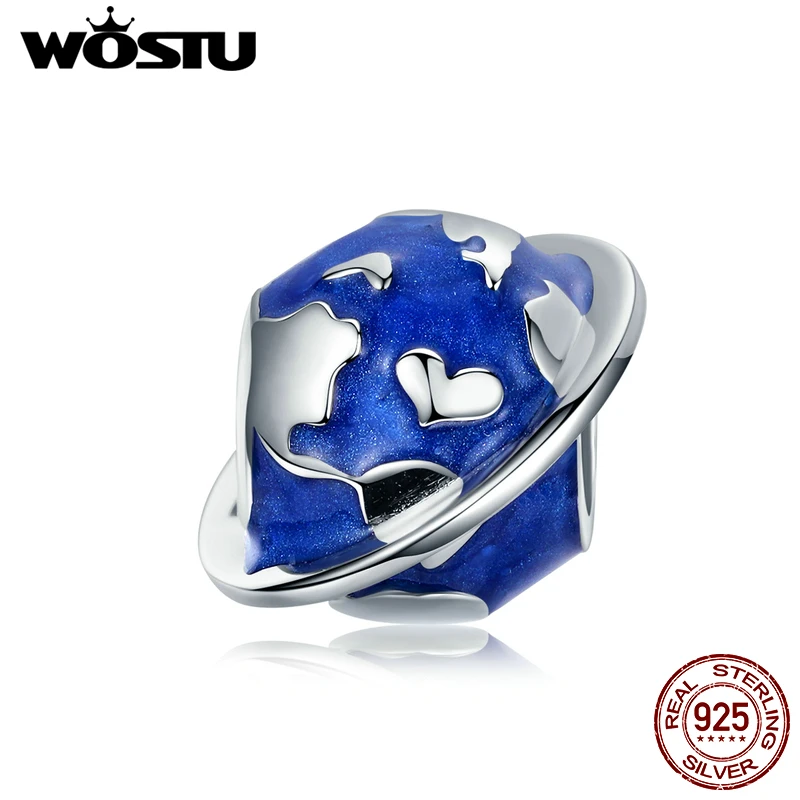 WOSTU 925 Стерлинговое Серебро изумительная земля амулеты синяя эмаль планеты