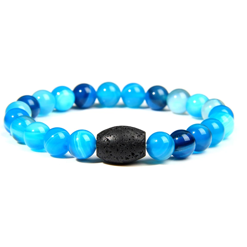 Натуральные зеленые Агаты бусины браслет из черной лавы браслеты для женщин