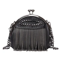 Upscale Bags for Women 2020 New Rivets Shell Bag Vintage Clip Chain Small Black Bag Texture Metal Tassel Womens Crossbody Bag