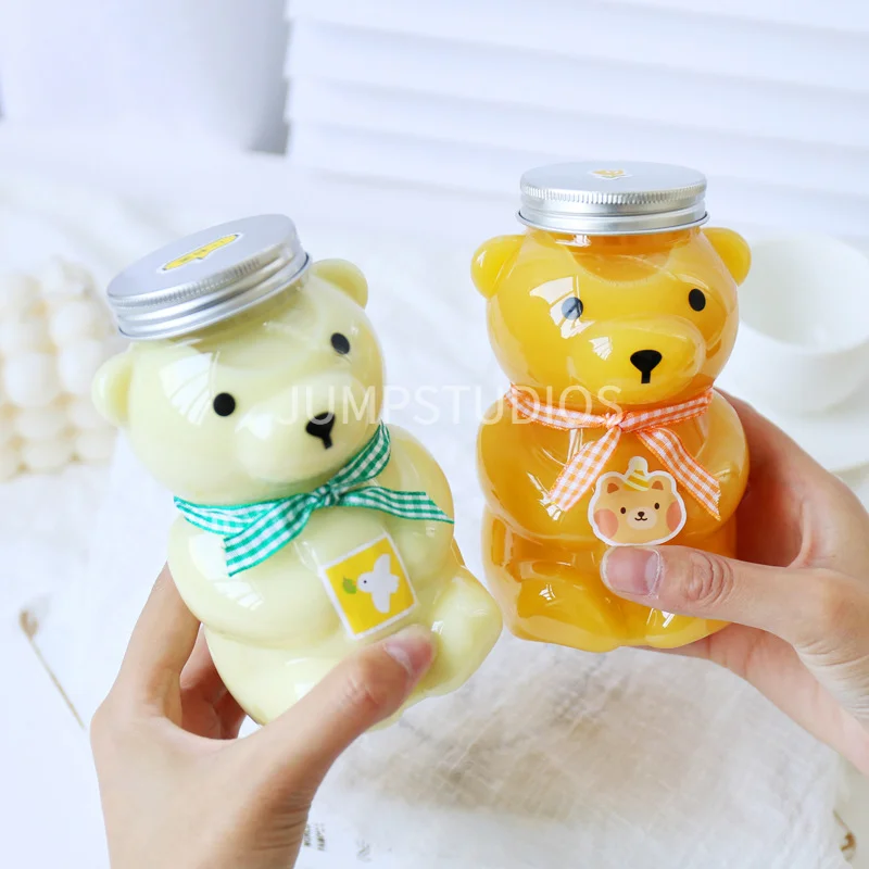 

Transparent with Straws Cute Bear Juice Drink Cup Milk Tea Bottle Thickened Sealed Can Creative Water Cup Student Water Bottle