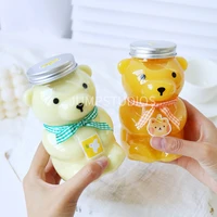 transparent with straws cute bear juice drink cup milk tea bottle thickened sealed can creative water cup student water bottle