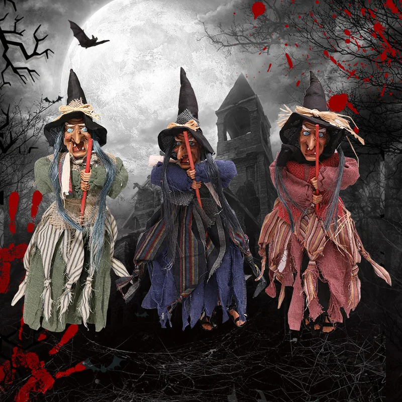 

2021 Halloween Witch Pendant Electric Props Haunted House Voice Control Hanging Ghost Kids Gift Happy Party Decor for Home