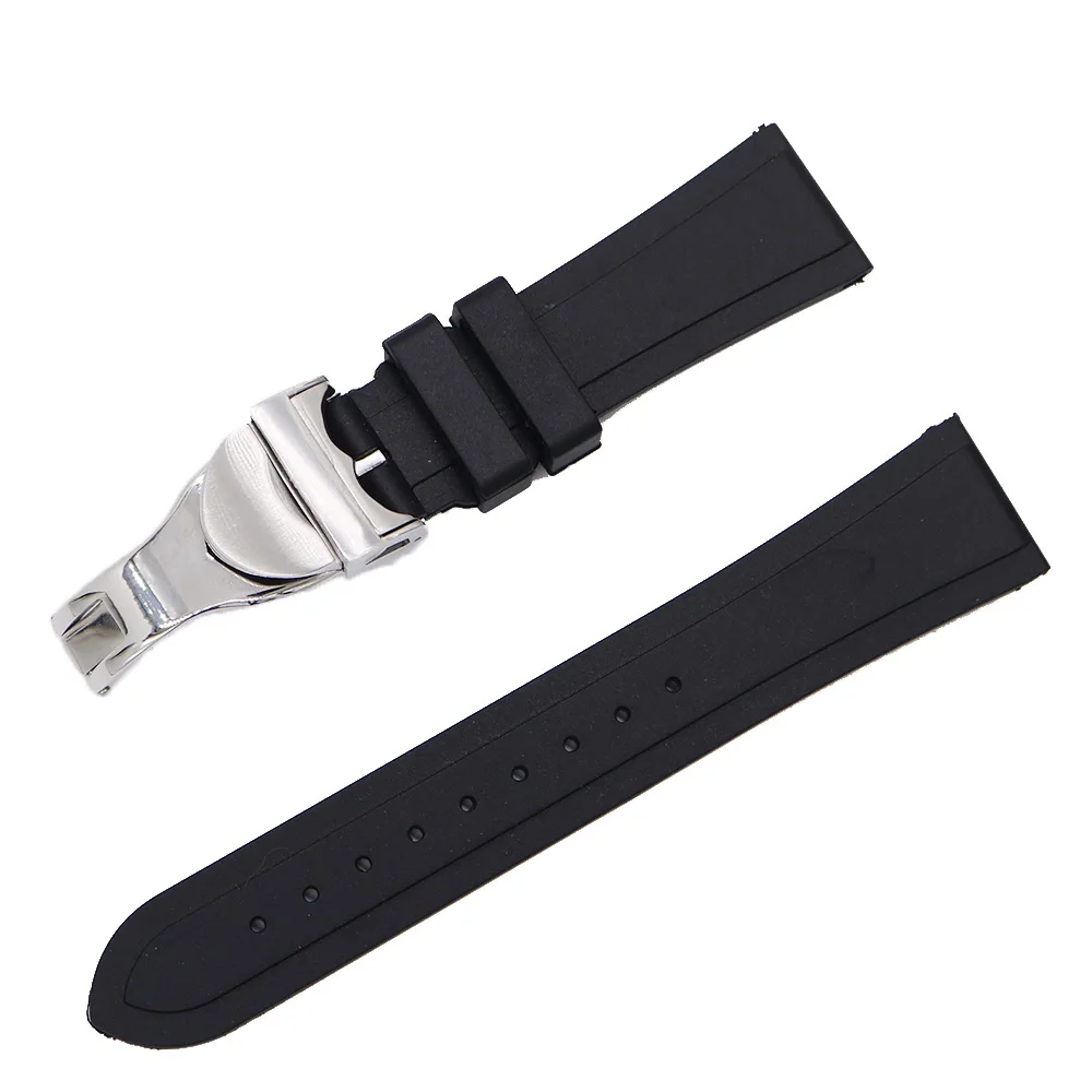 Rolamy 22mm Black Waterproof Silicone Rubber Replacement Wrist Watch Band Strap with Silver Black Rose Gold Clasp For Tudor