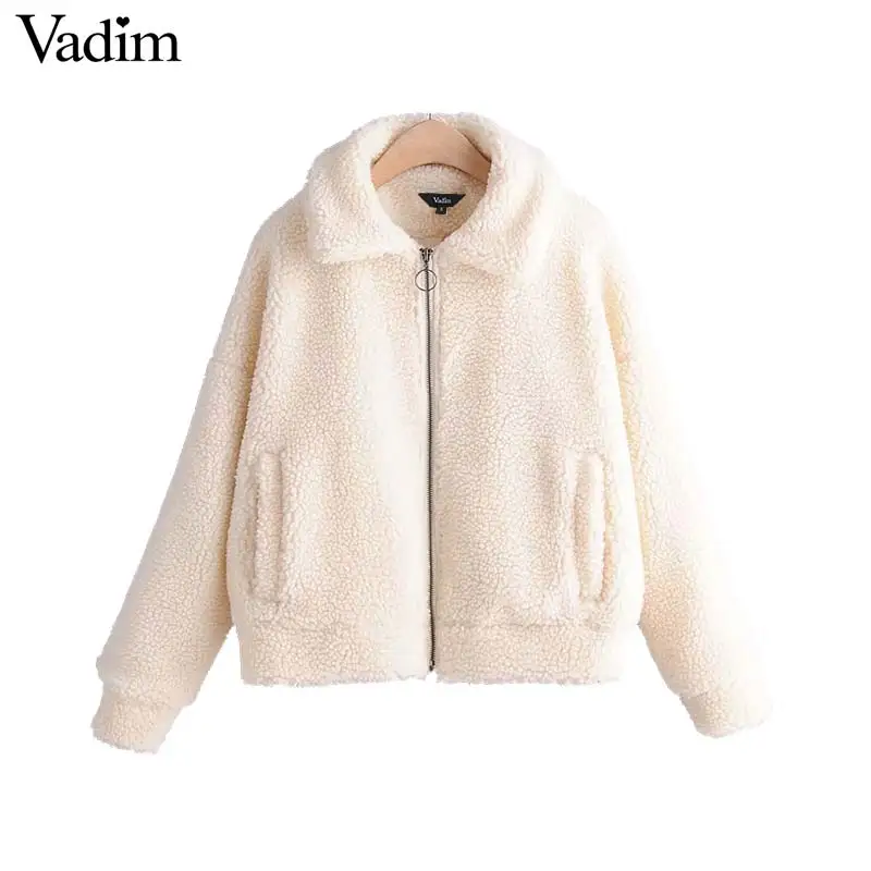Vadim милый Женский Теплые пальто с мехом карман застежкой молнией Длинные рукава