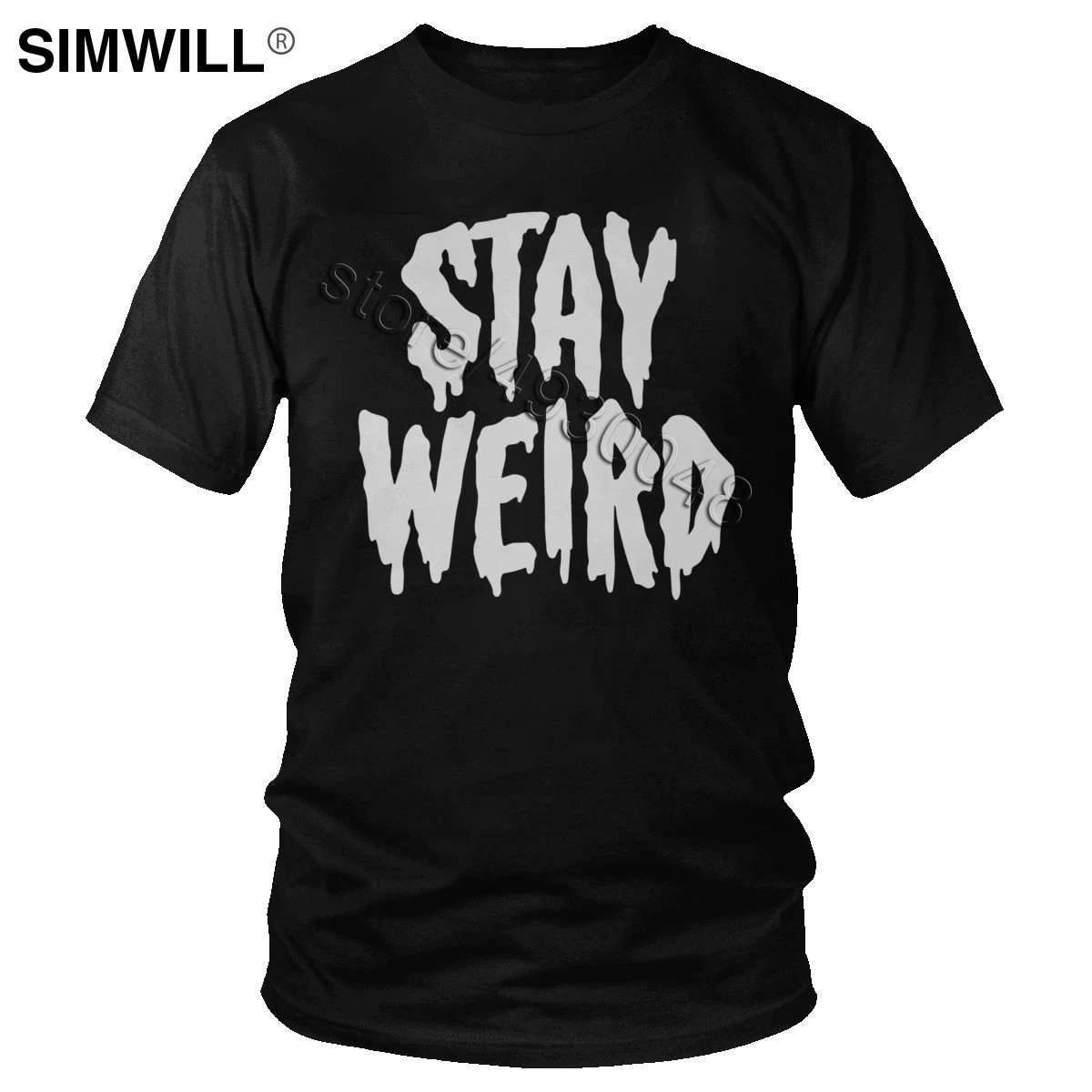 Мужские Stay Weird футболки забавная футболка с надписью короткими рукавами 100%