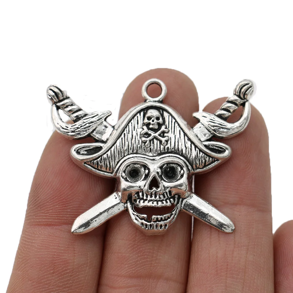 5 шт. антикварные серебряные пиратские кулоны с черепами для изготовления