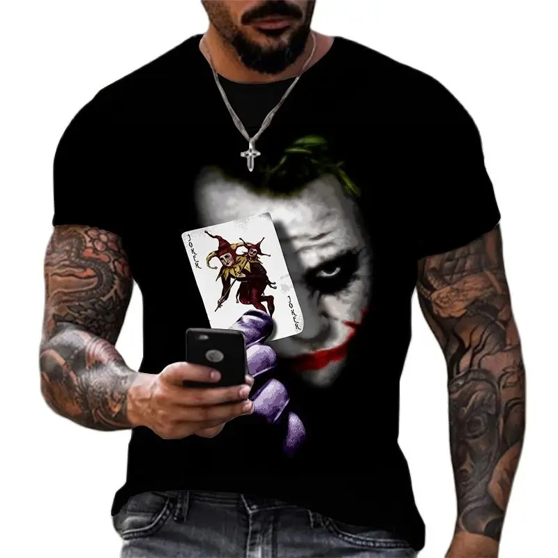 

Мужская футболка с круглым вырезом, летняя Классическая футболка с 3D-принтом клоуна, с коротким рукавом, в стиле хип-хоп, большого размера