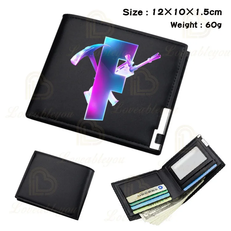 

Men's Wallet Leather Fortnite PU Leather Bifold Short Credit Card Holders Coin Money Children Cartoon Wallet Business Purse Male