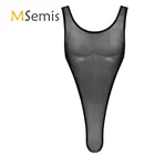 Мужское нижнее белье, сексуальная майка, боди для борьбы, прозрачное Сетчатое боди с глубоким U-образным вырезом, без рукавов, с высоким вырезом, трико, комбинезон