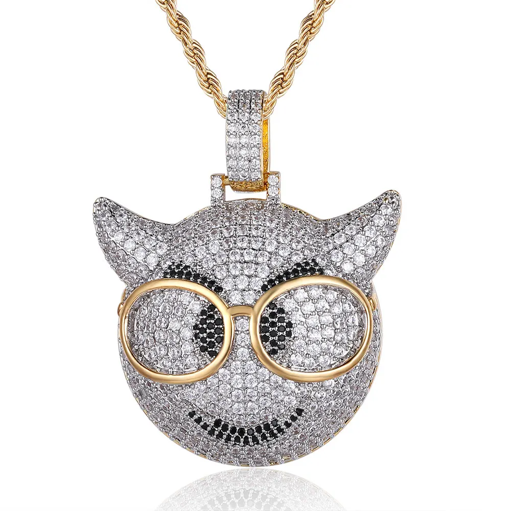 

100% Micro Zircon Hip Hop Shining Devil Pendant Necklace For Men Jewelry Gift Wholesale Party Iced Out Necklaces