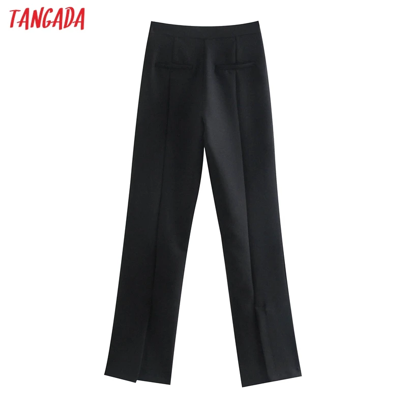 

Tangada Fashion Women Black Long Suit Pants Trousers Pockets High Waist Office Lady Pants Pantalon JE125