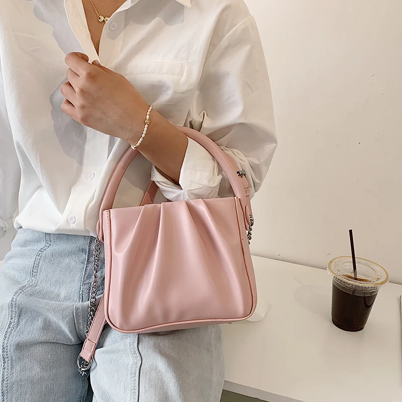 

Folds Top-handle Tote Bag For Women 2021 Soft PU Leather Crossbody Bag Shoulder Mini Female Handbags Purse Branded Designer